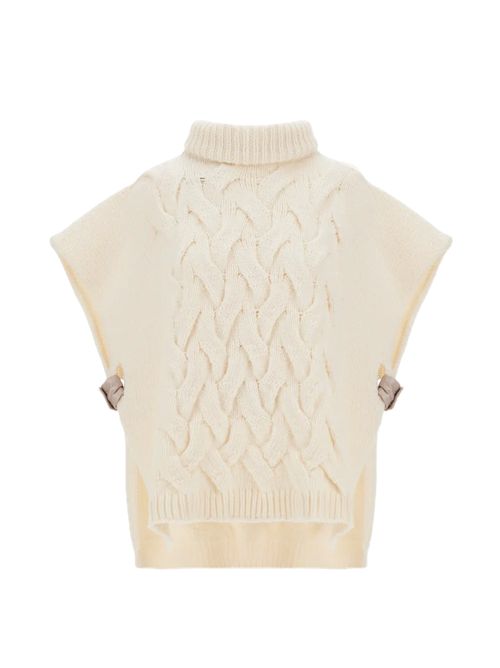 mantella donna Resort cable-knit turtleneck cape HERNO | ML00024DR700221010 BIANCO PANNA